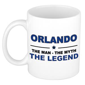 Bellatio Naam cadeau Orlando - The man, The myth the legend koffie mok / beker 300 ml - naam/namen mokken - Cadeau voor o.a verjaardag/ vaderdag/ pensioen/ geslaagd/ bedankt