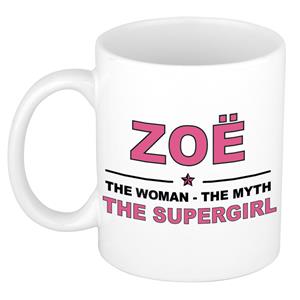 Bellatio Naam cadeau Zoe - The woman, The myth the supergirl koffie mok / beker 300 ml - naam/namen mokken - Cadeau voor o.a verjaardag/ moederdag/ pensioen/ geslaagd/ bedankt