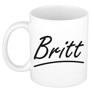 Bellatio Britt naam cadeau mok / beker sierlijke letters - Cadeau collega/ moederdag/ verjaardag of persoonlijke voornaam mok werknemers