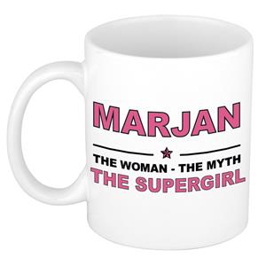 Bellatio Naam cadeau Marjan - The woman, The myth the supergirl koffie mok / beker 300 ml - naam/namen mokken - Cadeau voor o.a verjaardag/ moederdag/ pensioen/ geslaagd/ bedankt