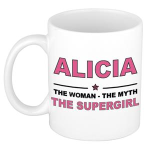 Bellatio Naam cadeau Alicia - The woman, The myth the supergirl koffie mok / beker 300 ml - naam/namen mokken - Cadeau voor o.a verjaardag/ moederdag/ pensioen/ geslaagd/ bedankt