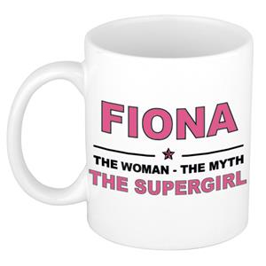 Bellatio Naam cadeau Fiona - The woman, The myth the supergirl koffie mok / beker 300 ml - naam/namen mokken - Cadeau voor o.a verjaardag/ moederdag/ pensioen/ geslaagd/ bedankt