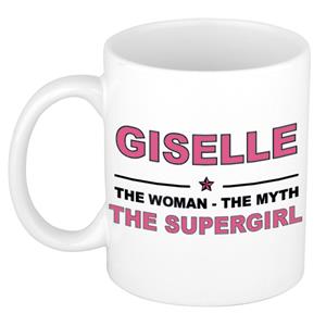 Bellatio Naam cadeau Giselle - The woman, The myth the supergirl koffie mok / beker 300 ml - naam/namen mokken - Cadeau voor o.a verjaardag/ moederdag/ pensioen/ geslaagd/ bedankt