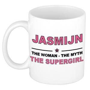 Bellatio Naam cadeau Jasmijn - The woman, The myth the supergirl koffie mok / beker 300 ml - naam/namen mokken - Cadeau voor o.a verjaardag/ moederdag/ pensioen/ geslaagd/ bedankt