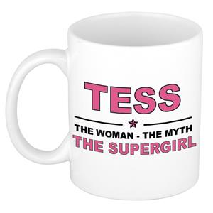 Bellatio Naam cadeau Tess - The woman, The myth the supergirl koffie mok / beker 300 ml - naam/namen mokken - Cadeau voor o.a verjaardag/ moederdag/ pensioen/ geslaagd/ bedankt