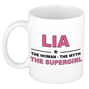 Bellatio Naam cadeau Lia - The woman, The myth the supergirl koffie mok / beker 300 ml - naam/namen mokken - Cadeau voor o.a verjaardag/ moederdag/ pensioen/ geslaagd/ bedankt