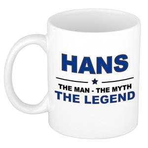 Bellatio Naam cadeau Hans - The man, The myth the legend koffie mok / beker 300 ml - naam/namen mokken - Cadeau voor o.a verjaardag/ vaderdag/ pensioen/ geslaagd/ bedankt