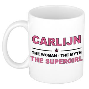 Bellatio Naam cadeau Carlijn - The woman, The myth the supergirl koffie mok / beker 300 ml - naam/namen mokken - Cadeau voor o.a verjaardag/ moederdag/ pensioen/ geslaagd/ bedankt