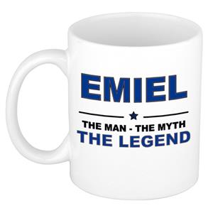 Bellatio Naam cadeau Emiel - The man, The myth the legend koffie mok / beker 300 ml - naam/namen mokken - Cadeau voor o.a verjaardag/ vaderdag/ pensioen/ geslaagd/ bedankt