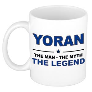 Bellatio Naam cadeau Yoran - The man, The myth the legend koffie mok / beker 300 ml - naam/namen mokken - Cadeau voor o.a verjaardag/ vaderdag/ pensioen/ geslaagd/ bedankt