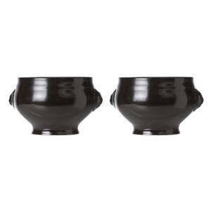 Cosy & Trendy Set van 6x stuks zwarte soepkommen leeuwkop van porselein 11 cm rond - Soepbekers/soepkommen