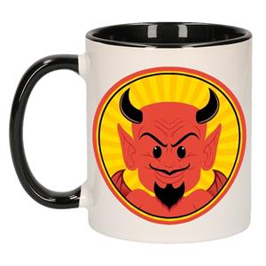 Bellatio Halloween - Enge duivel beker / mok - zwart / wit - 300 ml - Halloween Satan beker