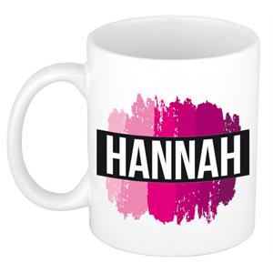 Bellatio Hannah.pdf naam cadeau mok / beker met roze verfstrepen - Cadeau collega/ moederdag/ verjaardag of als persoonlijke mok werknemers