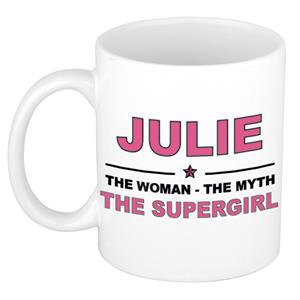 Bellatio Naam cadeau Julie - The woman, The myth the supergirl koffie mok / beker 300 ml - naam/namen mokken - Cadeau voor o.a verjaardag/ moederdag/ pensioen/ geslaagd/ bedankt