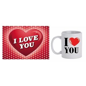 Bellatio I Love You koffie/thee mok en valentijnskaart - Valentijnsdag cadeaus