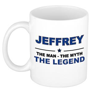 Bellatio Naam cadeau Jeffrey - The man, The myth the legend koffie mok / beker 300 ml - naam/namen mokken - Cadeau voor o.a verjaardag/ vaderdag/ pensioen/ geslaagd/ bedankt