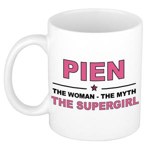 Bellatio Naam cadeau Pien - The woman, The myth the supergirl koffie mok / beker 300 ml - naam/namen mokken - Cadeau voor o.a verjaardag/ moederdag/ pensioen/ geslaagd/ bedankt