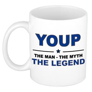 Bellatio Naam cadeau Youp - The man, The myth the legend koffie mok / beker 300 ml - naam/namen mokken - Cadeau voor o.a verjaardag/ vaderdag/ pensioen/ geslaagd/ bedankt