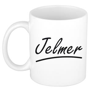 Bellatio Jelmer naam cadeau mok / beker met sierlijke letters - Cadeau collega/ vaderdag/ verjaardag of persoonlijke voornaam mok werknemers