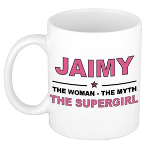 Bellatio Naam cadeau Jaimy - The woman, The myth the supergirl koffie mok / beker 300 ml - naam/namen mokken - Cadeau voor o.a verjaardag/ moederdag/ pensioen/ geslaagd/ bedankt