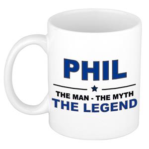 Bellatio Naam cadeau Phil - The man, The myth the legend koffie mok / beker 300 ml - naam/namen mokken - Cadeau voor o.a verjaardag/ vaderdag/ pensioen/ geslaagd/ bedankt