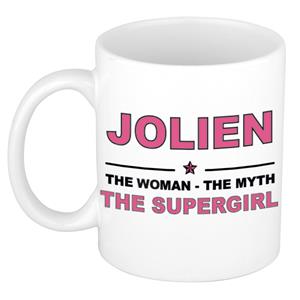 Bellatio Naam cadeau Jolien - The woman, The myth the supergirl koffie mok / beker 300 ml - naam/namen mokken - Cadeau voor o.a verjaardag/ moederdag/ pensioen/ geslaagd/ bedankt