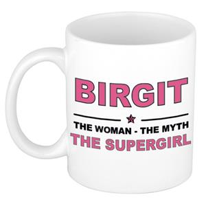 Bellatio Naam cadeau Birgit - The woman, The myth the supergirl koffie mok / beker 300 ml - naam/namen mokken - Cadeau voor o.a verjaardag/ moederdag/ pensioen/ geslaagd/ bedankt