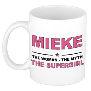 Bellatio Naam cadeau Mieke - The woman, The myth the supergirl koffie mok / beker 300 ml - naam/namen mokken - Cadeau voor o.a verjaardag/ moederdag/ pensioen/ geslaagd/ bedankt