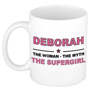 Bellatio Naam cadeau Deborah - The woman, The myth the supergirl koffie mok / beker 300 ml - naam/namen mokken - Cadeau voor o.a verjaardag/ moederdag/ pensioen/ geslaagd/ bedankt