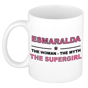 Bellatio Naam cadeau Esmaralda - The woman, The myth the supergirl koffie mok / beker 300 ml - naam/namen mokken - Cadeau voor o.a verjaardag/ moederdag/ pensioen/ geslaagd/ bedankt