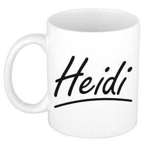 Bellatio Heidi naam cadeau mok / beker sierlijke letters - Cadeau collega/ moederdag/ verjaardag of persoonlijke voornaam mok werknemers