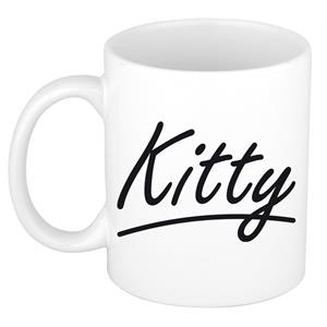 Bellatio Kitty naam cadeau mok / beker sierlijke letters - Cadeau collega/ moederdag/ verjaardag of persoonlijke voornaam mok werknemers