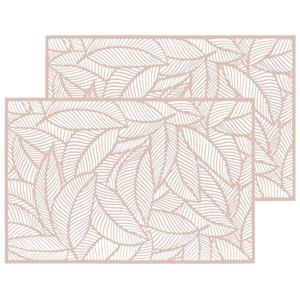 Secret De Gourmet Set van 4x stuks placemats Jungle roze - PVC - 45 x 30 cm - Opengewerkt bladeren motief