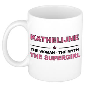 Bellatio Naam cadeau Kathelijne - The woman, The myth the supergirl koffie mok / beker 300 ml - naam/namen mokken - Cadeau voor o.a verjaardag/ moederdag/ pensioen/ geslaagd/ bedankt