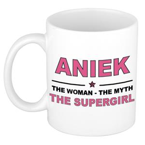 Bellatio Naam cadeau Aniek - The woman, The myth the supergirl koffie mok / beker 300 ml - naam/namen mokken - Cadeau voor o.a verjaardag/ moederdag/ pensioen/ geslaagd/ bedankt