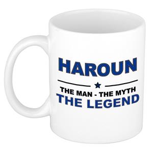 Bellatio Naam cadeau Haroun - The man, The myth the legend koffie mok / beker 300 ml - naam/namen mokken - Cadeau voor o.a verjaardag/ vaderdag/ pensioen/ geslaagd/ bedankt