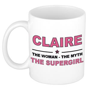 Bellatio Naam cadeau Claire - The woman, The myth the supergirl koffie mok / beker 300 ml - naam/namen mokken - Cadeau voor o.a verjaardag/ moederdag/ pensioen/ geslaagd/ bedankt