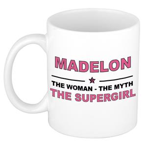 Bellatio Naam cadeau Madelon - The woman, The myth the supergirl koffie mok / beker 300 ml - naam/namen mokken - Cadeau voor o.a verjaardag/ moederdag/ pensioen/ geslaagd/ bedankt