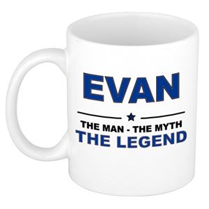 Bellatio Naam cadeau Evan - The man, The myth the legend koffie mok / beker 300 ml - naam/namen mokken - Cadeau voor o.a verjaardag/ vaderdag/ pensioen/ geslaagd/ bedankt