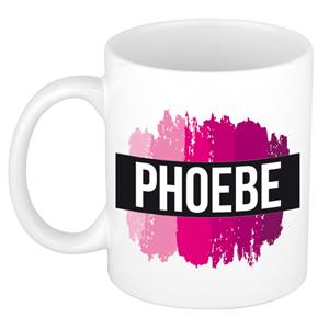 Bellatio Phoebe naam cadeau mok / beker met roze verfstrepen - Cadeau collega/ moederdag/ verjaardag of als persoonlijke mok werknemers