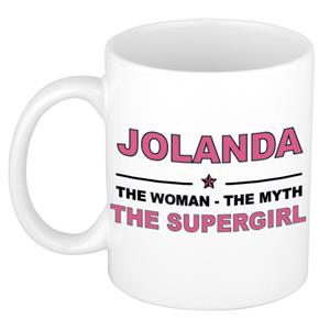 Bellatio Naam cadeau Jolanda - The woman, The myth the supergirl koffie mok / beker 300 ml - naam/namen mokken - Cadeau voor o.a verjaardag/ moederdag/ pensioen/ geslaagd/ bedankt