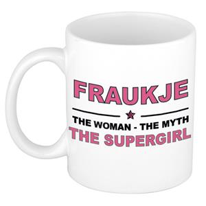 Bellatio Naam cadeau Fraukje - The woman, The myth the supergirl koffie mok / beker 300 ml - naam/namen mokken - Cadeau voor o.a verjaardag/ moederdag/ pensioen/ geslaagd/ bedankt