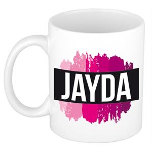 Bellatio Jayda naam cadeau mok / beker met roze verfstrepen - Cadeau collega/ moederdag/ verjaardag of als persoonlijke mok werknemers