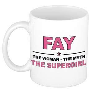 Bellatio Naam cadeau Fay - The woman, The myth the supergirl koffie mok / beker 300 ml - naam/namen mokken - Cadeau voor o.a verjaardag/ moederdag/ pensioen/ geslaagd/ bedankt