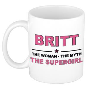 Bellatio Naam cadeau Britt - The woman, The myth the supergirl koffie mok / beker 300 ml - naam/namen mokken - Cadeau voor o.a verjaardag/ moederdag/ pensioen/ geslaagd/ bedankt