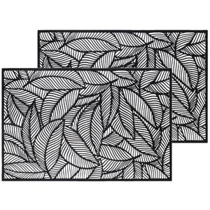 Secret De Gourmet Set van 4x stuks placemats Jungle zwart - PVC - 45 x 30 cm - Opengewerkt bladeren motief