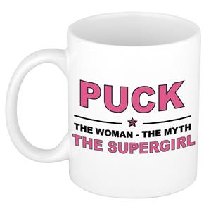 Bellatio Naam cadeau Puck - The woman, The myth the supergirl koffie mok / beker 300 ml - naam/namen mokken - Cadeau voor o.a verjaardag/ moederdag/ pensioen/ geslaagd/ bedankt