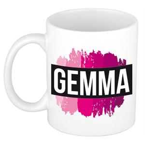 Bellatio Gemma naam cadeau mok / beker met roze verfstrepen - Cadeau collega/ moederdag/ verjaardag of als persoonlijke mok werknemers