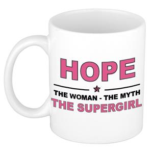 Bellatio Naam cadeau Hope - The woman, The myth the supergirl koffie mok / beker 300 ml - naam/namen mokken - Cadeau voor o.a verjaardag/ moederdag/ pensioen/ geslaagd/ bedankt