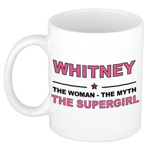 Bellatio Naam cadeau Whitney - The woman, The myth the supergirl koffie mok / beker 300 ml - naam/namen mokken - Cadeau voor o.a verjaardag/ moederdag/ pensioen/ geslaagd/ bedankt